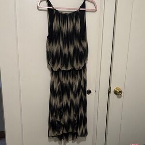 Chic Black and Cream High Low Dress sleeveless button closure in back ROZ & ALI